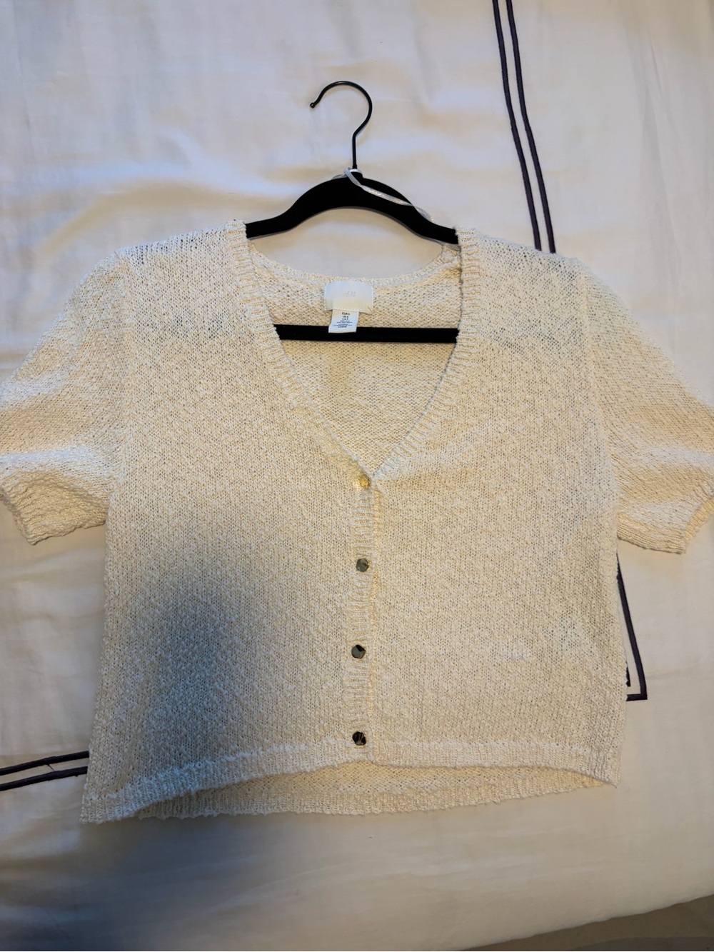 H&M Cream Short-Sleeve V-Neck Button Cardigan